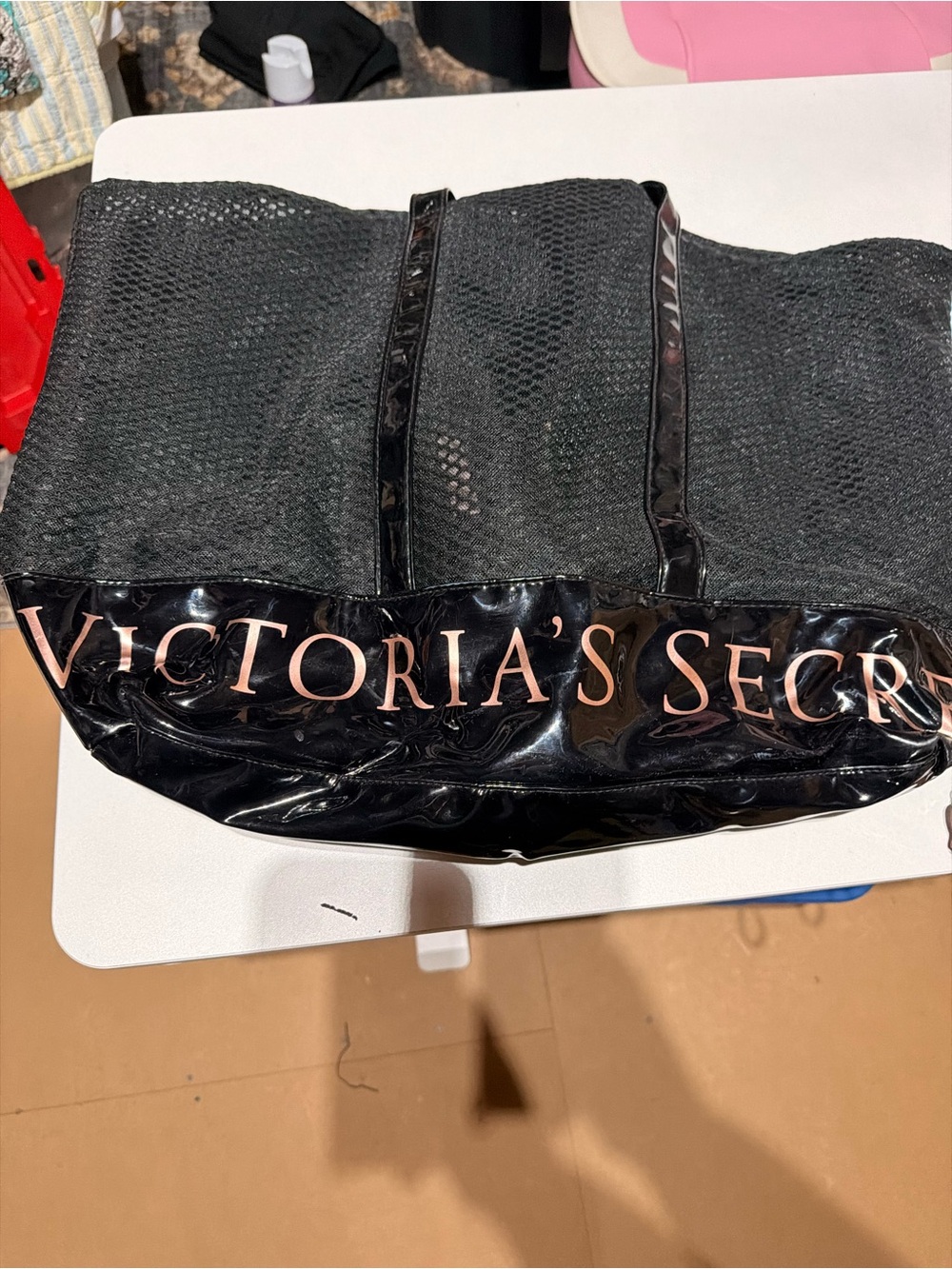 Victoria's Secret Black Mesh Tote with Pink Logo